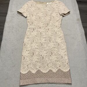 Blugirl Blumarine Dress 6 / IT 42 Floral Embroidered Mohair Blend Beige Taupe